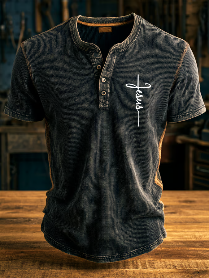 Men'S Faith Cross Henry Button Top