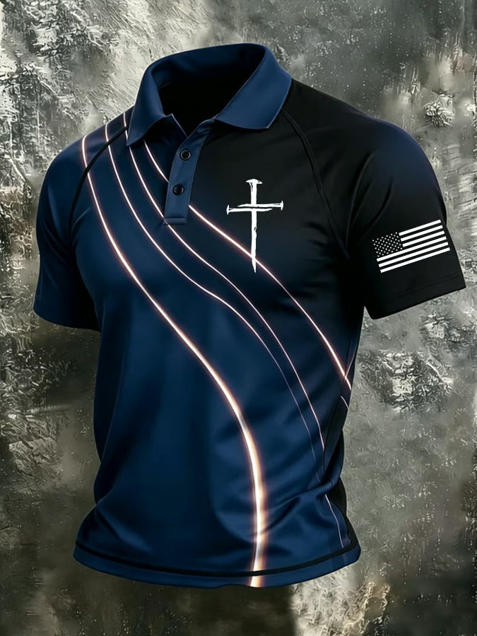 Men's Faith-Print Casual Polo Shirt