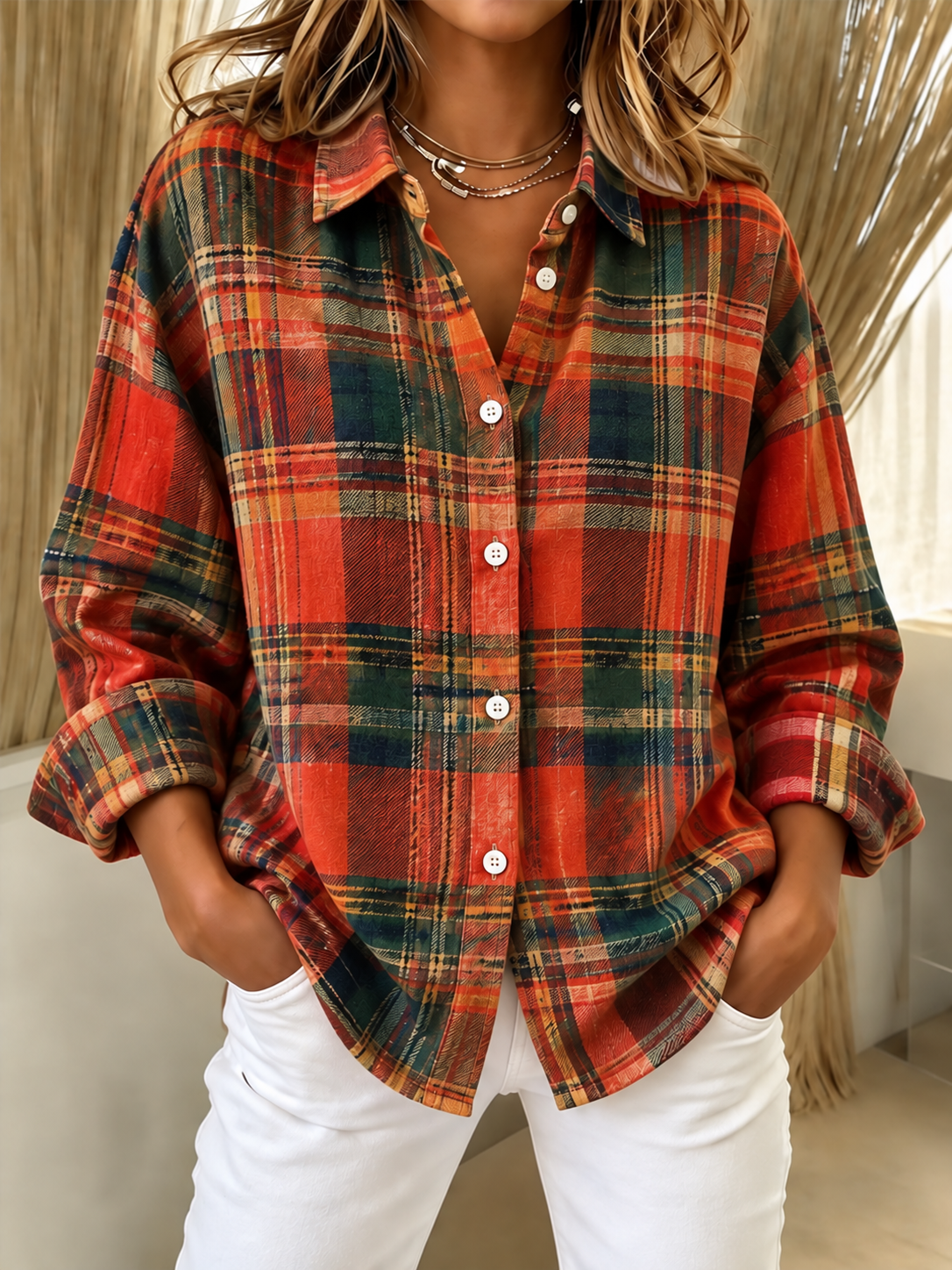 Women's Retro Striped Lapel Long Sleeved Shirt