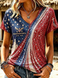 Women'S Flag Gradient Art V-Neck Casual Top