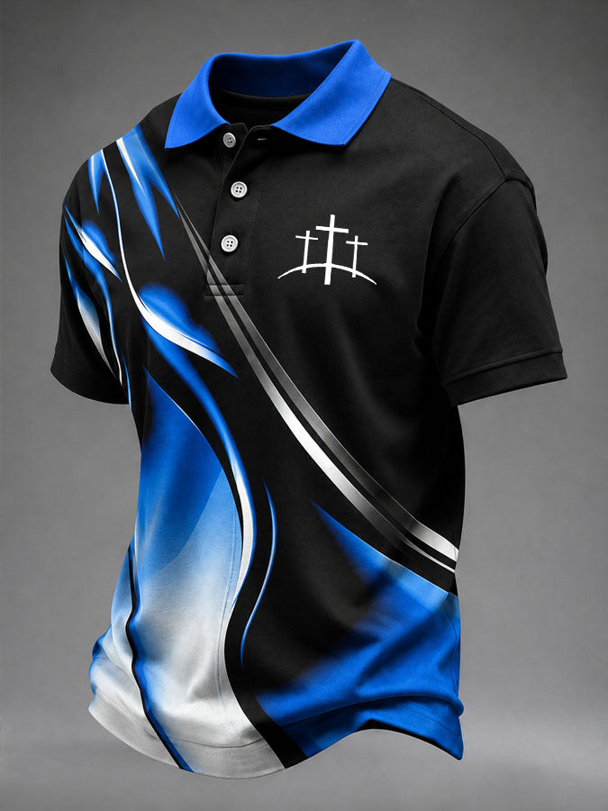 Men's Faith Cross Printed Casual Polo Shirt