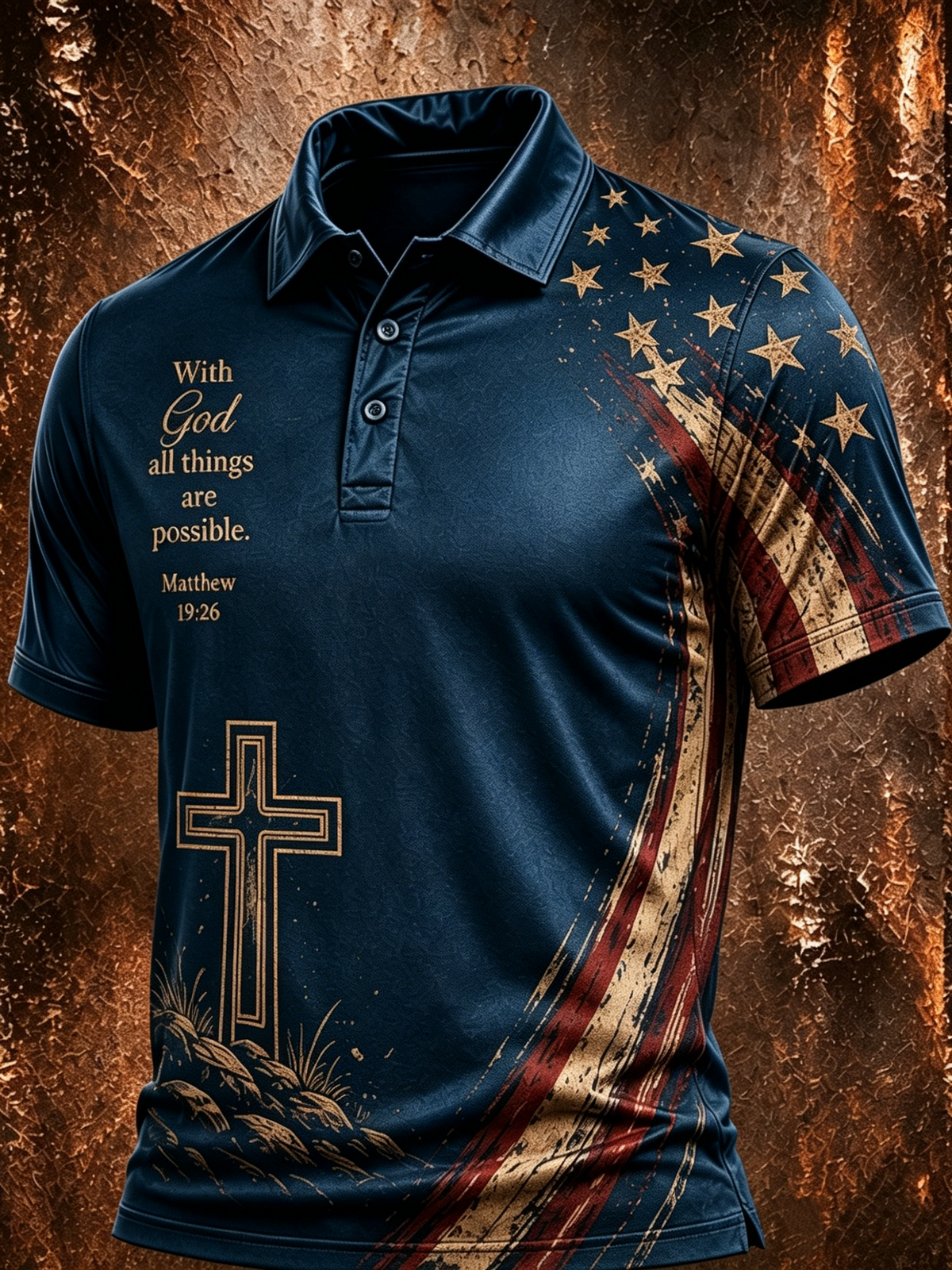 Men'S Faith Pattern Printed Collar Polo Shirt