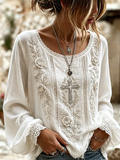 Women's Floral cross print Cotton-Linen Shirt