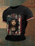 Men'S Jesus American Flag Faith Printed Short Sleeved T-Shirt