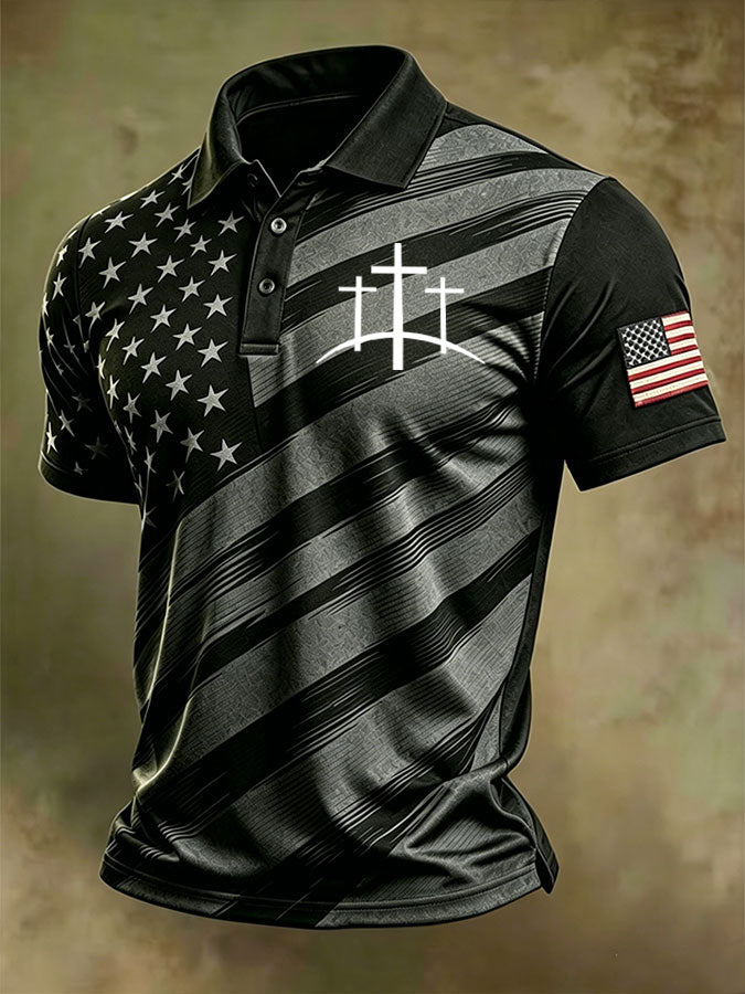 Men'S America Flag Print Casual Polo Shirt