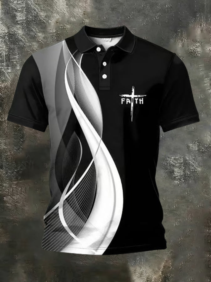 Men'S Faith Cross Print Casual Polo Shirt