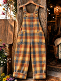 Women'S Retro Autumn Checkered Cross Printed Workwear