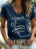 Women'S Western Style Cross V-Neck T-Shirt