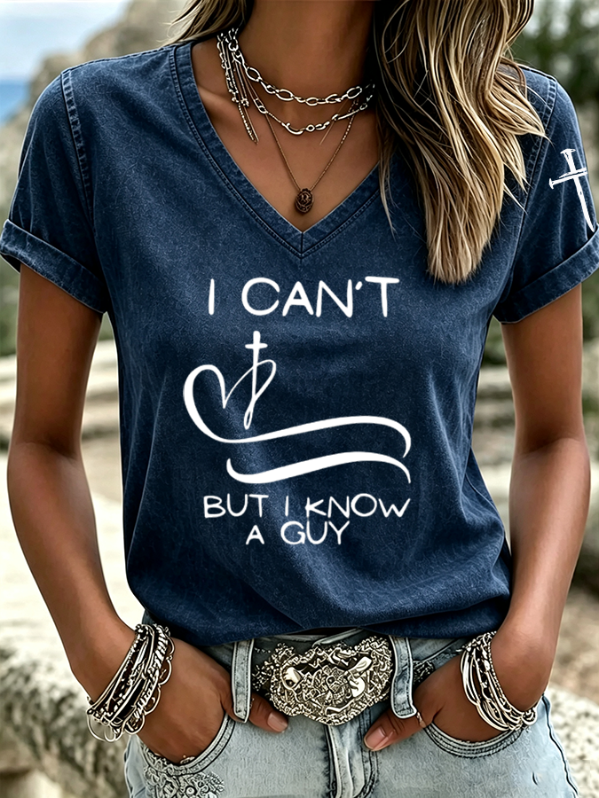 Women'S Western Style Cross V-Neck T-Shirt