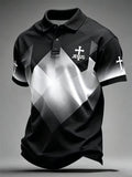 Men's Jesus Cross Printed Casual Polo Shirt