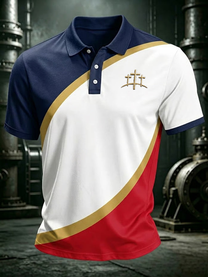 Men's Faith Cross Printed Casual Polo Shirt