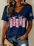 Women'S Casual Jesus Faith Printed V-Neck T-Shirt