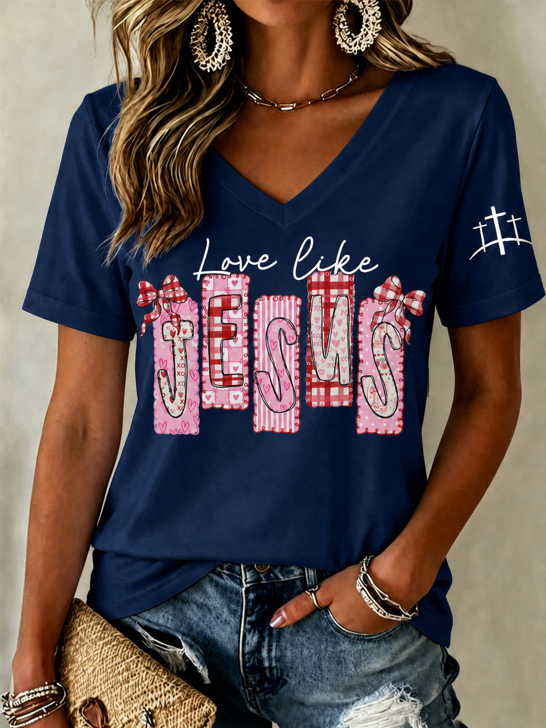 Women'S Casual Jesus Faith Printed V-Neck T-Shirt