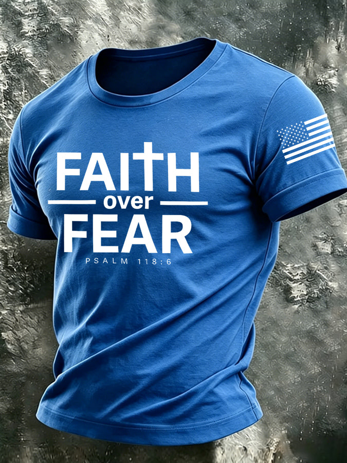 Men's Faith Over Fear Printed Casual T-shirt