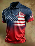American Flag Faith Cross Commemorative Print Polo Shirt