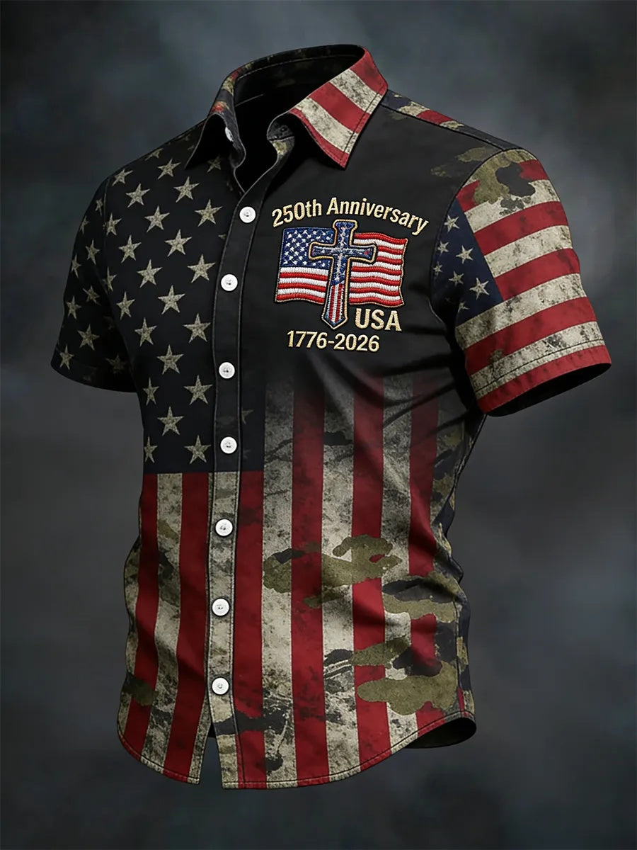 Men'S Faith & 250th Anniversary Print Short Sleeved Shirt
