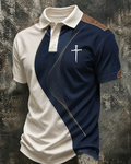 Men's Casual Faith Cross Printed Polo Shirt