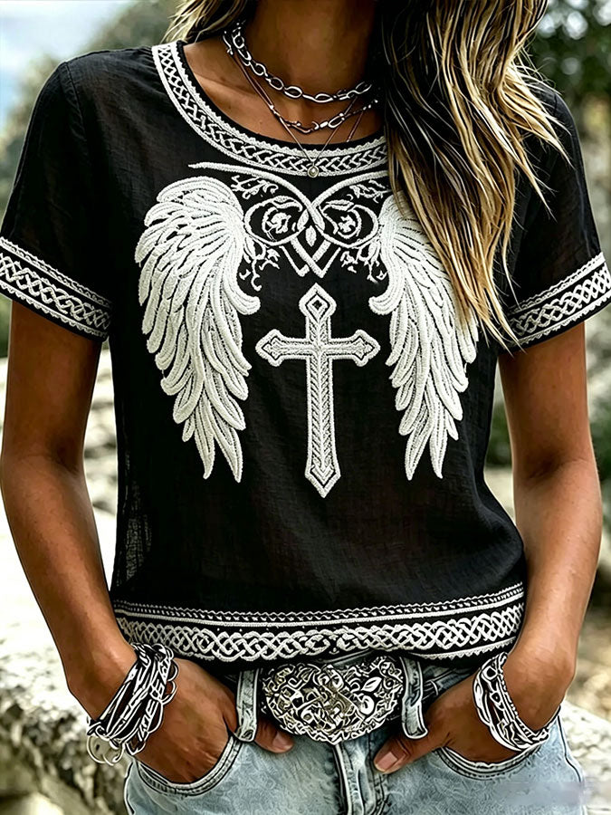 Women's Faith Cross Print Casual T-Shirt
