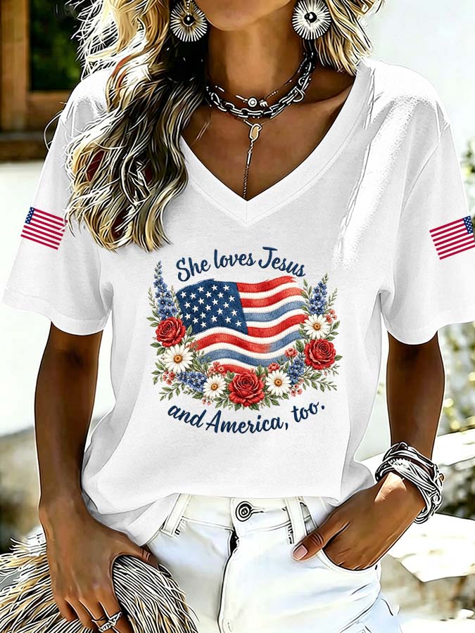 250Th Anniversary Of American Women'S Love For Jesus And American V-Neck T-Shirt