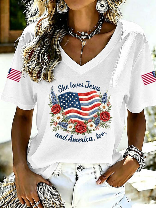 250Th Anniversary Of American Women'S Love For Jesus And American V-Neck T-Shirt