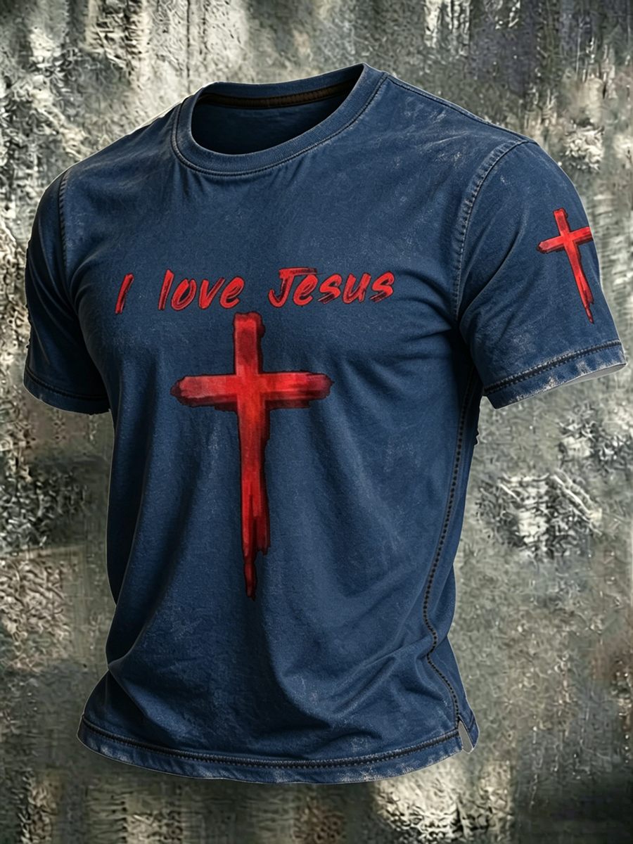 Jesus Faith Memorial Washed Vintage Printed Round Neck T-Shirt