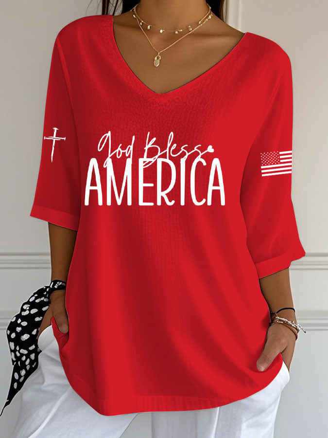 Women'S God Bless America Printed T-Shirt