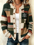 Women'S Retro Geometric Pattern Belief Knitted Cardigan