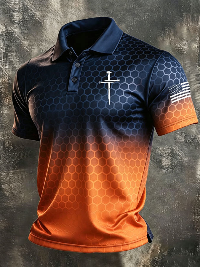 Men'S Faith Cross Print Casual Polo Shirt