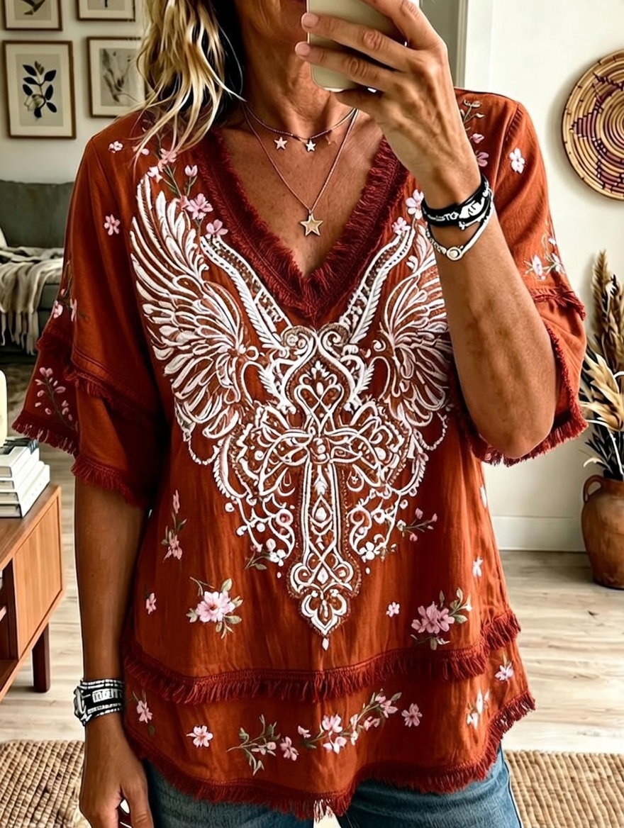 Women's faith printed casual fringe shirt