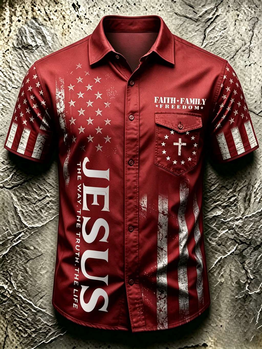 American Faith Cross Commemorative Printed Pocket Shirt