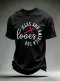 Men'S Love Jesus And America Too Print Short Sleeve T-Shirt
