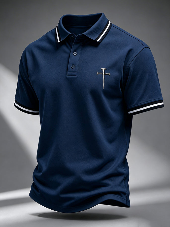 Men's Faith Cross Printed Casual Polo Shirt