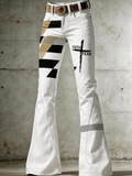 Women'S Retro Faith Cross Art Print Flared Trousers