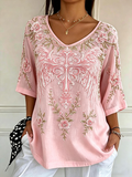 Women's Flower Faith V-neck 3/4 Sleeve Casual T-shirt