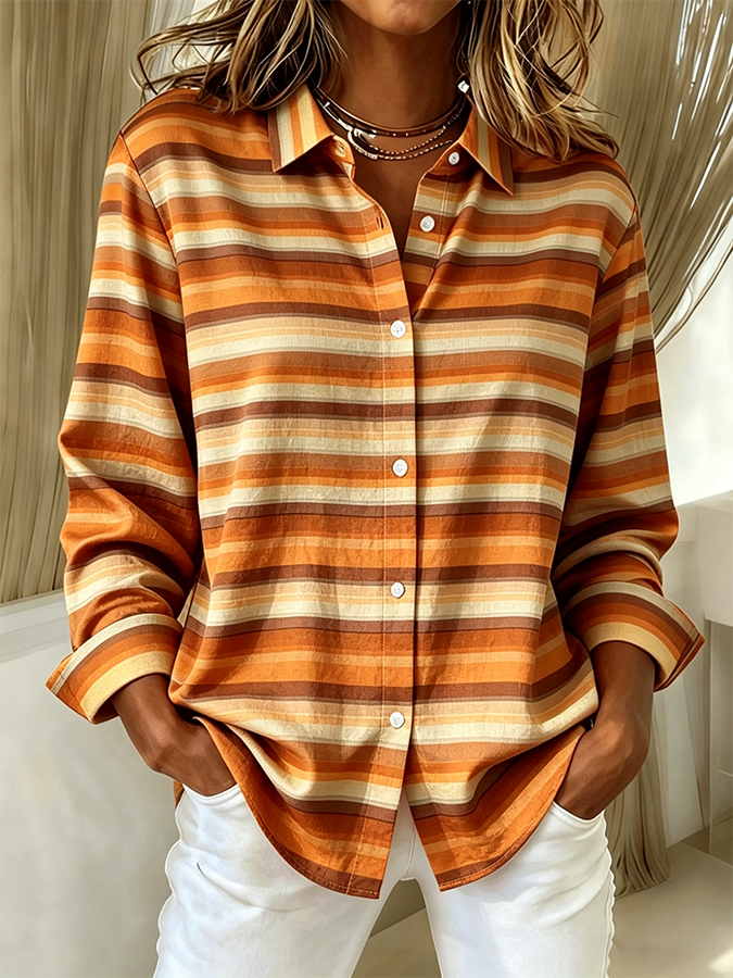 Women'S Autumn Casual Printed Lapel Long Sleeved Shirt