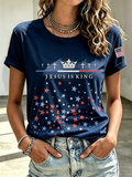 Faith Cross Embroidered Print Commemorative Print Round Neck Top