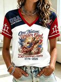 Women'S 250Th Anniversary Patriotic Cross Printed Casual V-Neck T-Shirt