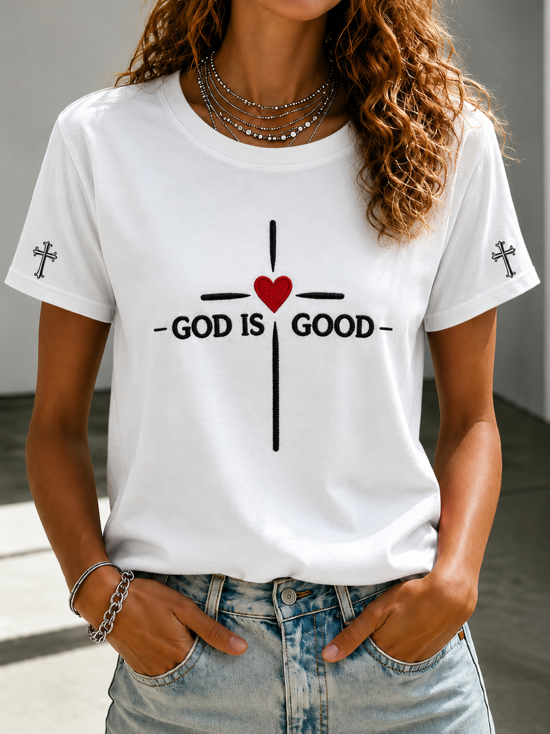 Women'S God Is Good Printed Short-Sleeved T-Shirt