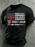 Men'S Independence Day Faith Cross Print Casual T-Shirt