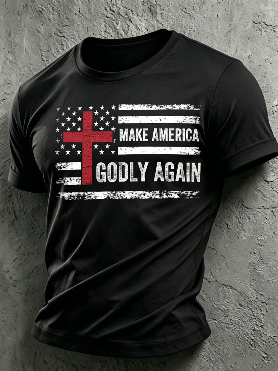 Men'S Independence Day Faith Cross Print Casual T-Shirt