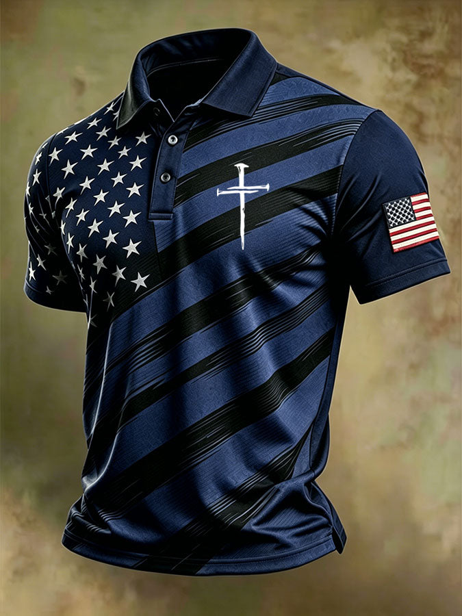 Men'S Faith Cross Print Casual Polo Shirt