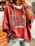 Women's Saved By Grace Floral Cross Dove Faith Over Verse Print Short Sleeve Hooded Blouse