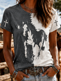Women'S Western Style Animal Cross Round Neck T-Shirt