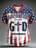 One Nation Under God Print Men's V Neck T-Shirt