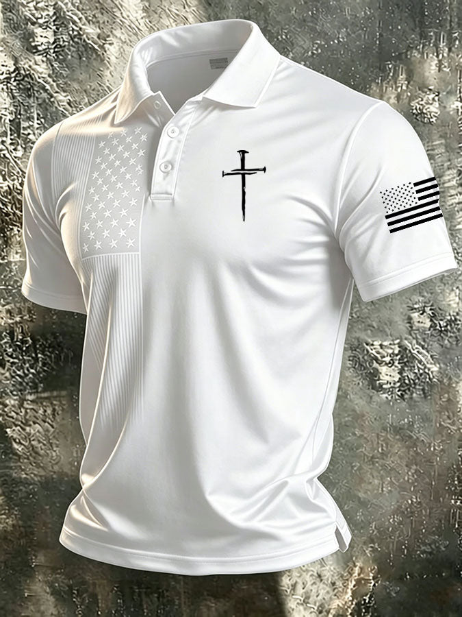 Men'S America Flag Print Casual Polo Shirt