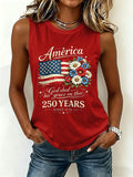 Women's America 250 Years Flag Floral Printed Tank Top