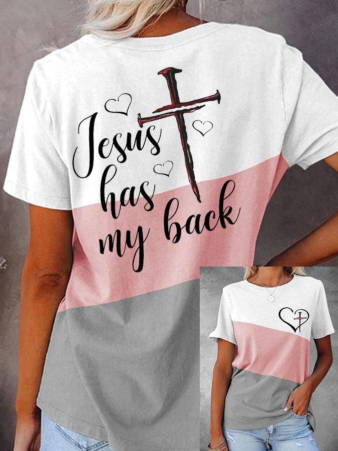 Female Jesus Cross Round Neck T-Shirt