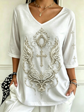 Women'S Faith V-Neck 3/4 Sleeve Casual Printed T-Shirt
