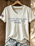 Women'S America Flag Print Printed T-Shirt