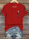 Women'S National flag and cross Print V-Neck T-Shirt